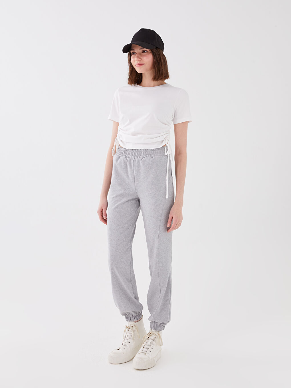 Crop Top Damă Simplu cu Mânecă Scurtă și Guler Rotund-2