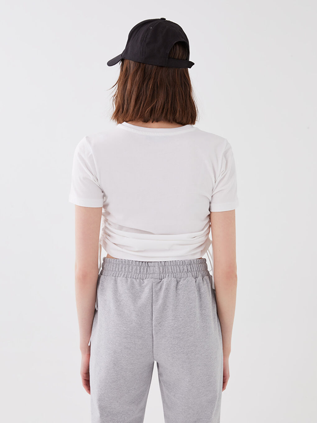 Crop Top Damă Simplu cu Mânecă Scurtă și Guler Rotund-4