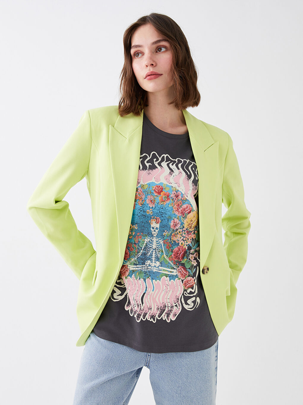 Yeşil Düz Uzun Kollu Kadın Blazer Ceket-2