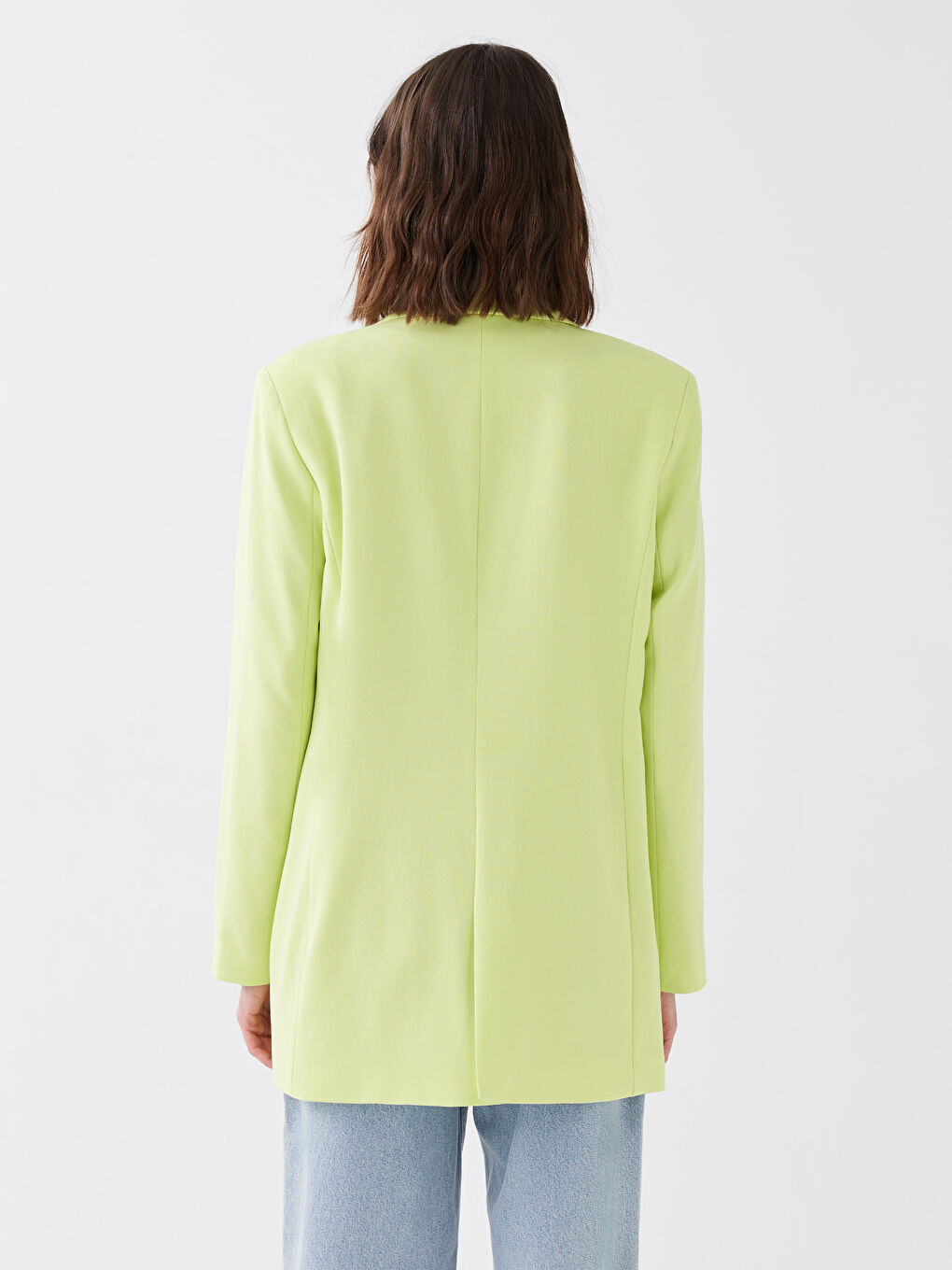 Yeşil Düz Uzun Kollu Kadın Blazer Ceket-5