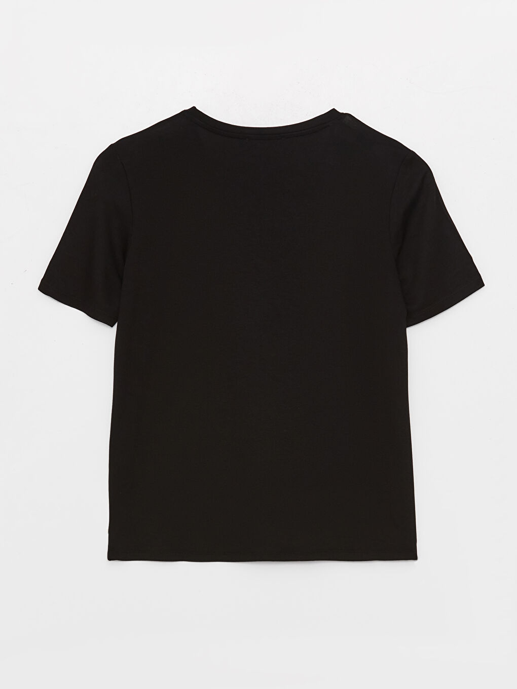 Siyah V Yaka Düz Kısa Kollu Kadın Tişört-6