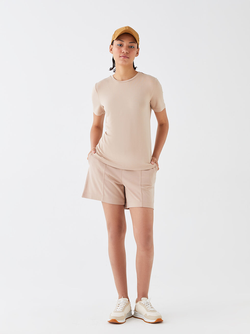 Tricou Simplu cu Mânecă Scurtă și Guler Rotund pentru Femei-2