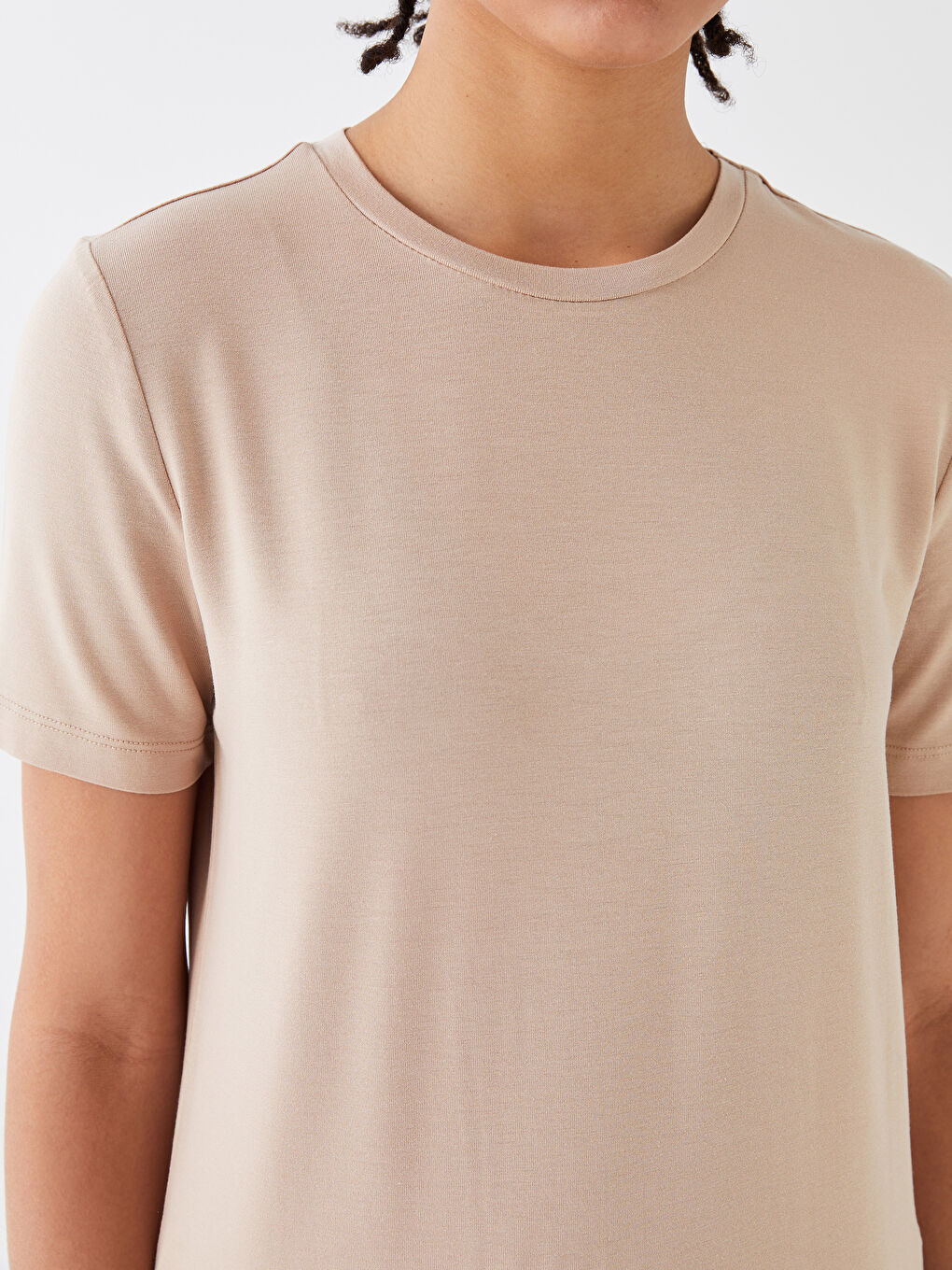 Tricou Simplu cu Mânecă Scurtă și Guler Rotund pentru Femei-3