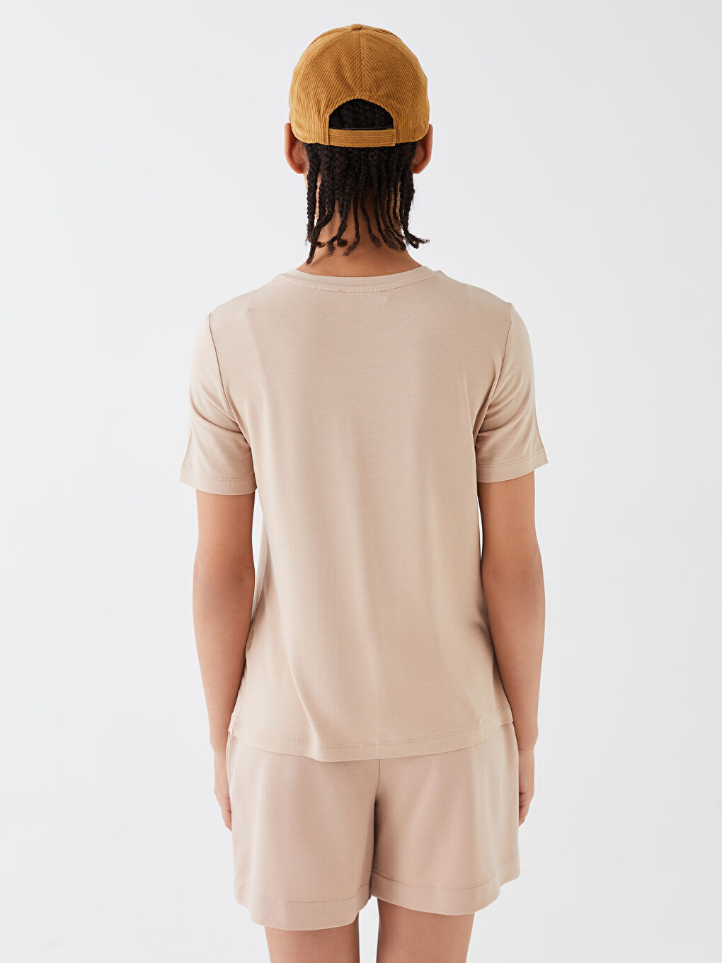 Tricou Simplu cu Mânecă Scurtă și Guler Rotund pentru Femei-4