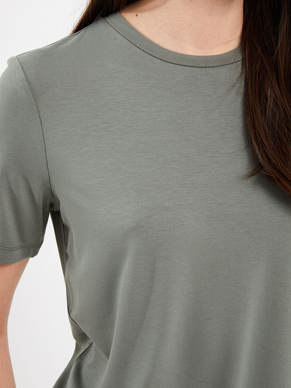 تي شيرت سادة بياقة دائرية بأكمام قصيرة للسيدات-3