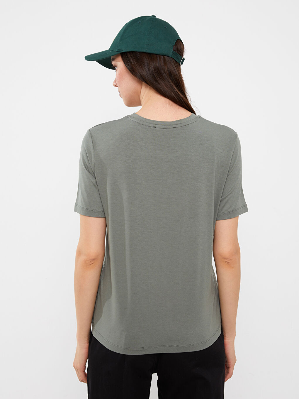 تي شيرت سادة بياقة دائرية بأكمام قصيرة للسيدات-4