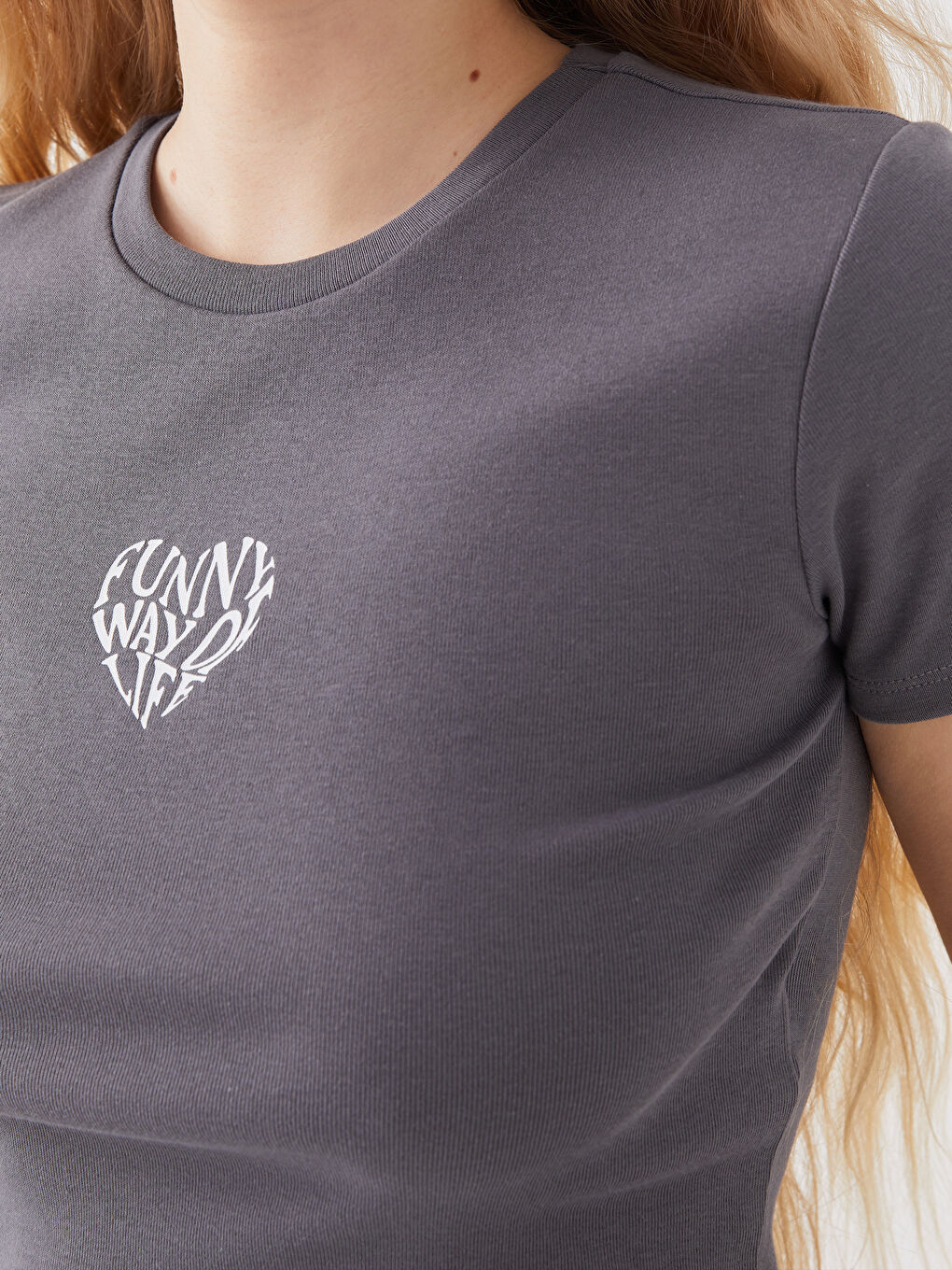 Crew Neck Printed Short Sleeve Women's Crop Top-3