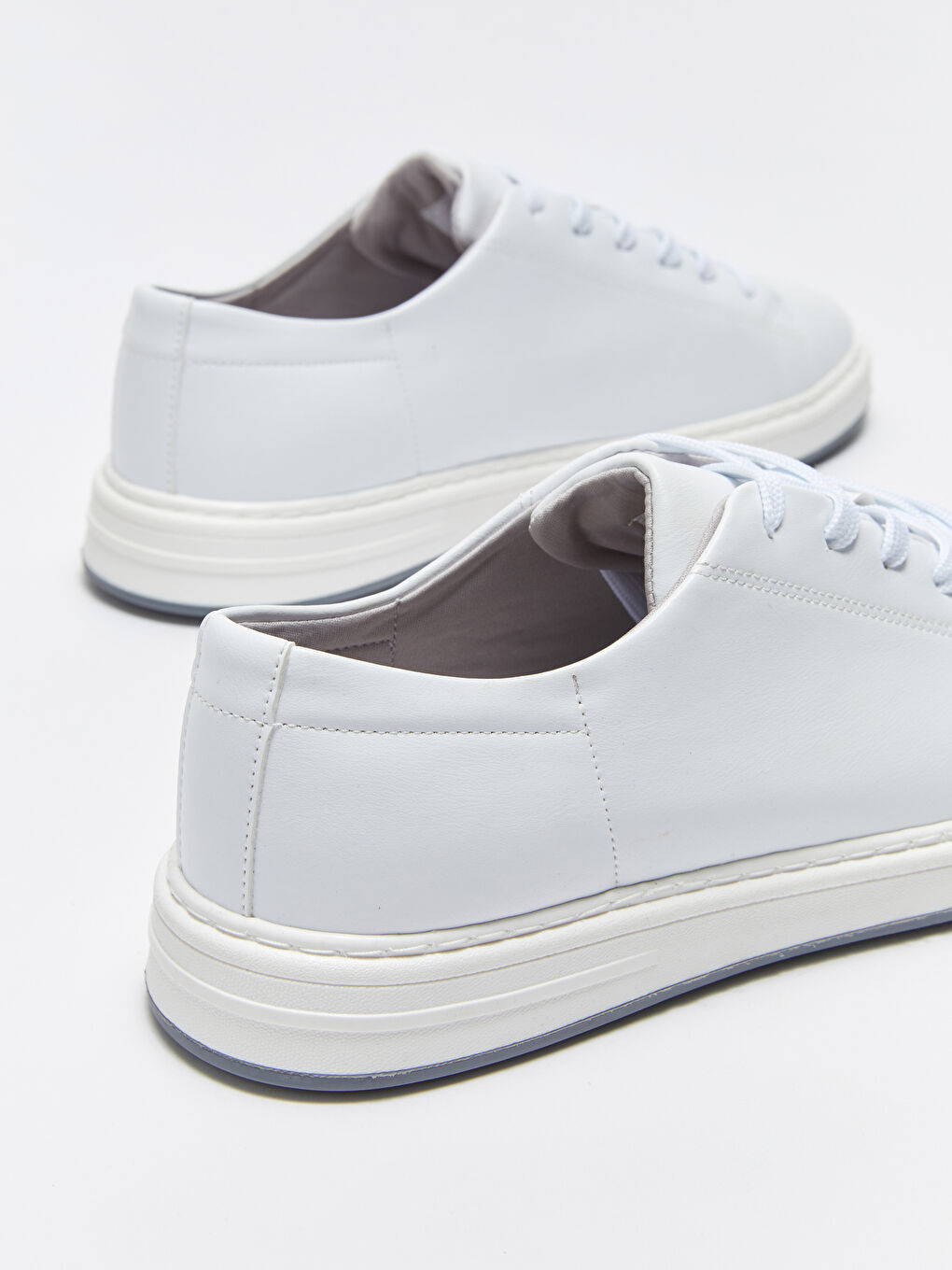 Beyaz Deri Görünümlü Bağcıklı Erkek Spor Ayakkabı-4