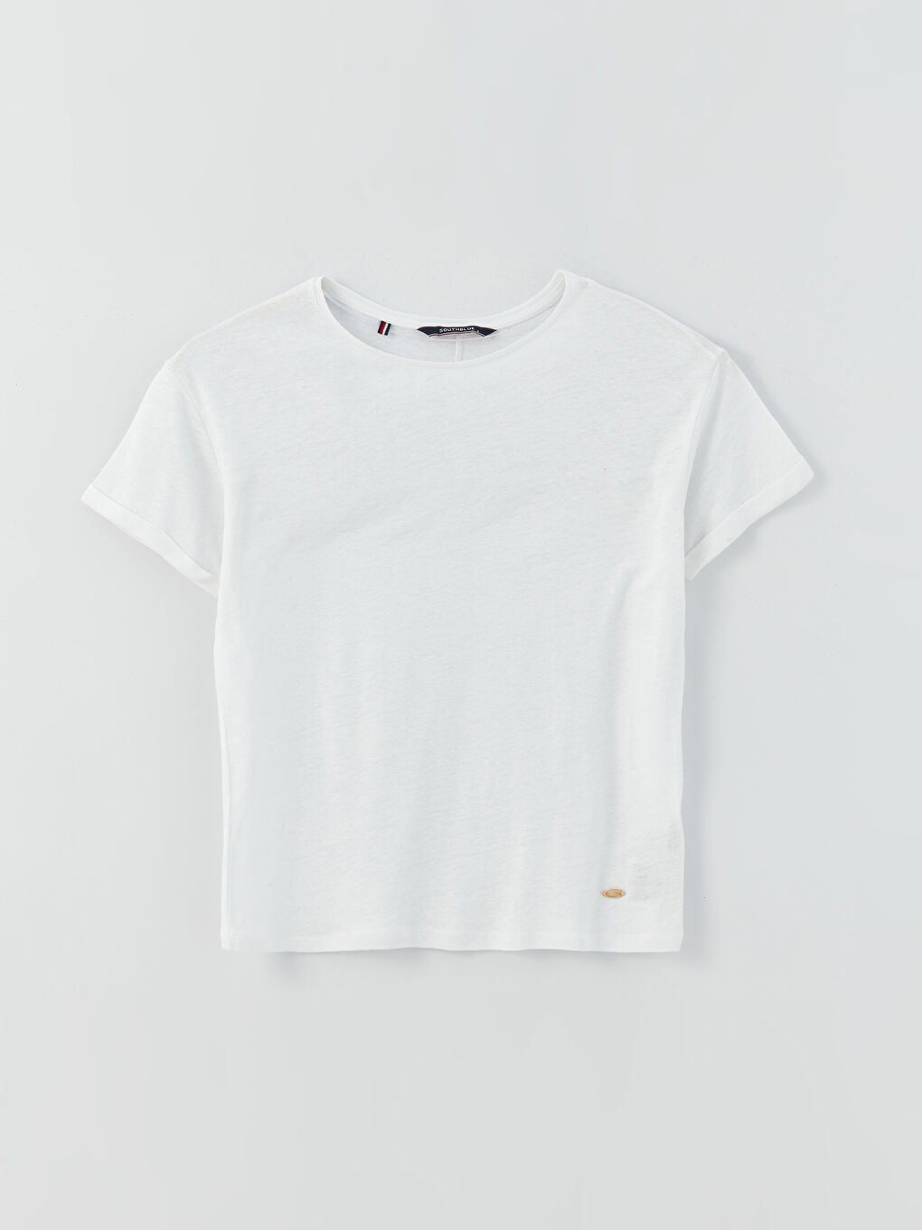 Beyaz Bisiklet Yaka Düz Kısa Kollu Kadın Tişört-4