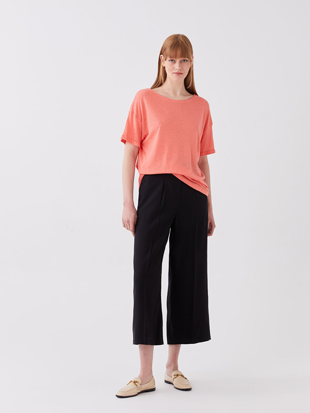 Crew Neck Plain Short Sleeve Women's T-Shirt-2