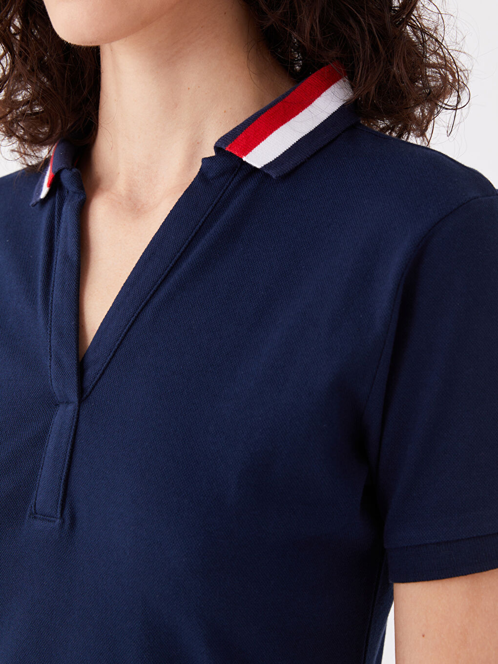 Lacivert Polo Yaka Düz Kısa Kollu Kadın Elbise-2