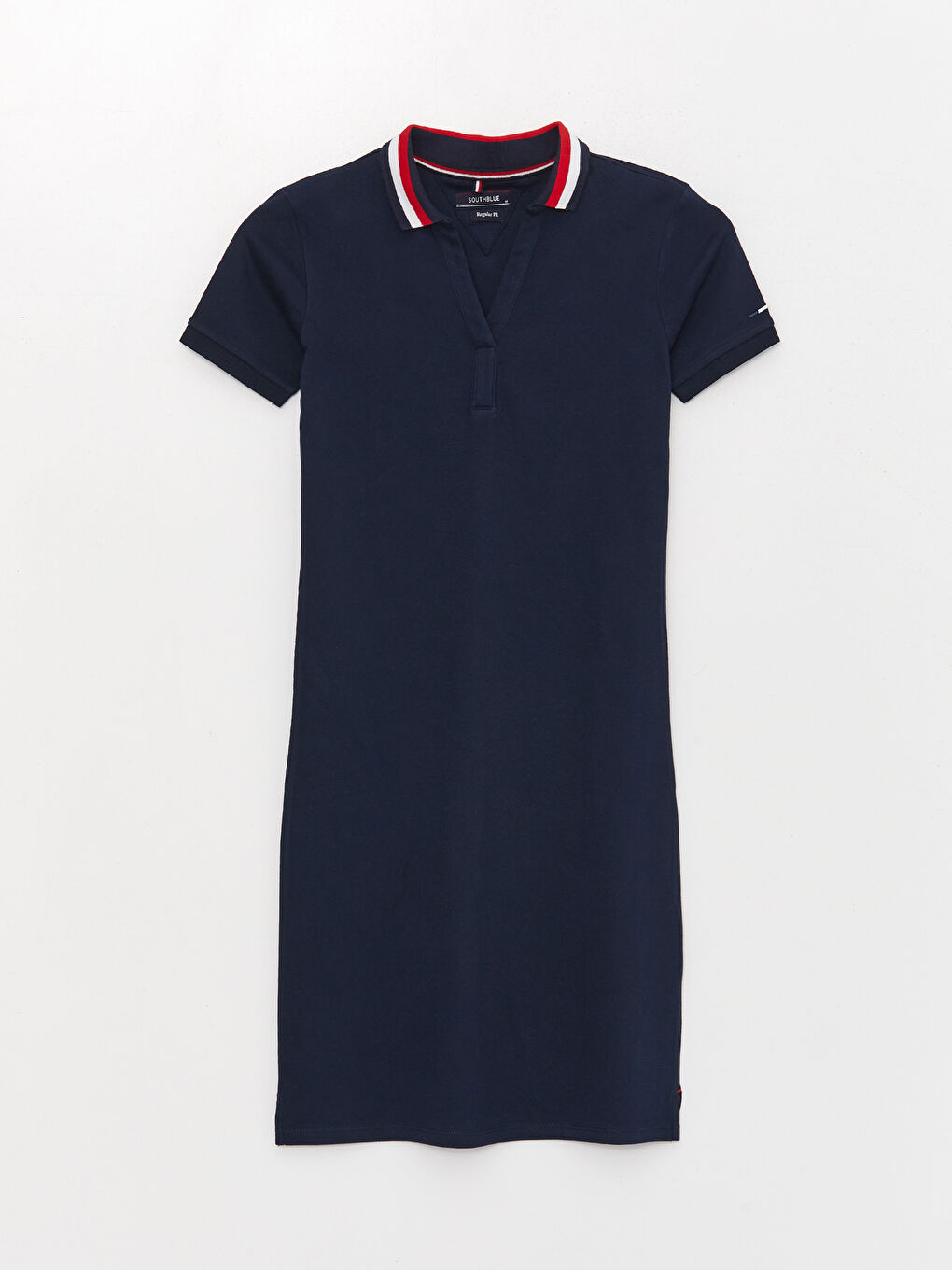 Lacivert Polo Yaka Düz Kısa Kollu Kadın Elbise-4