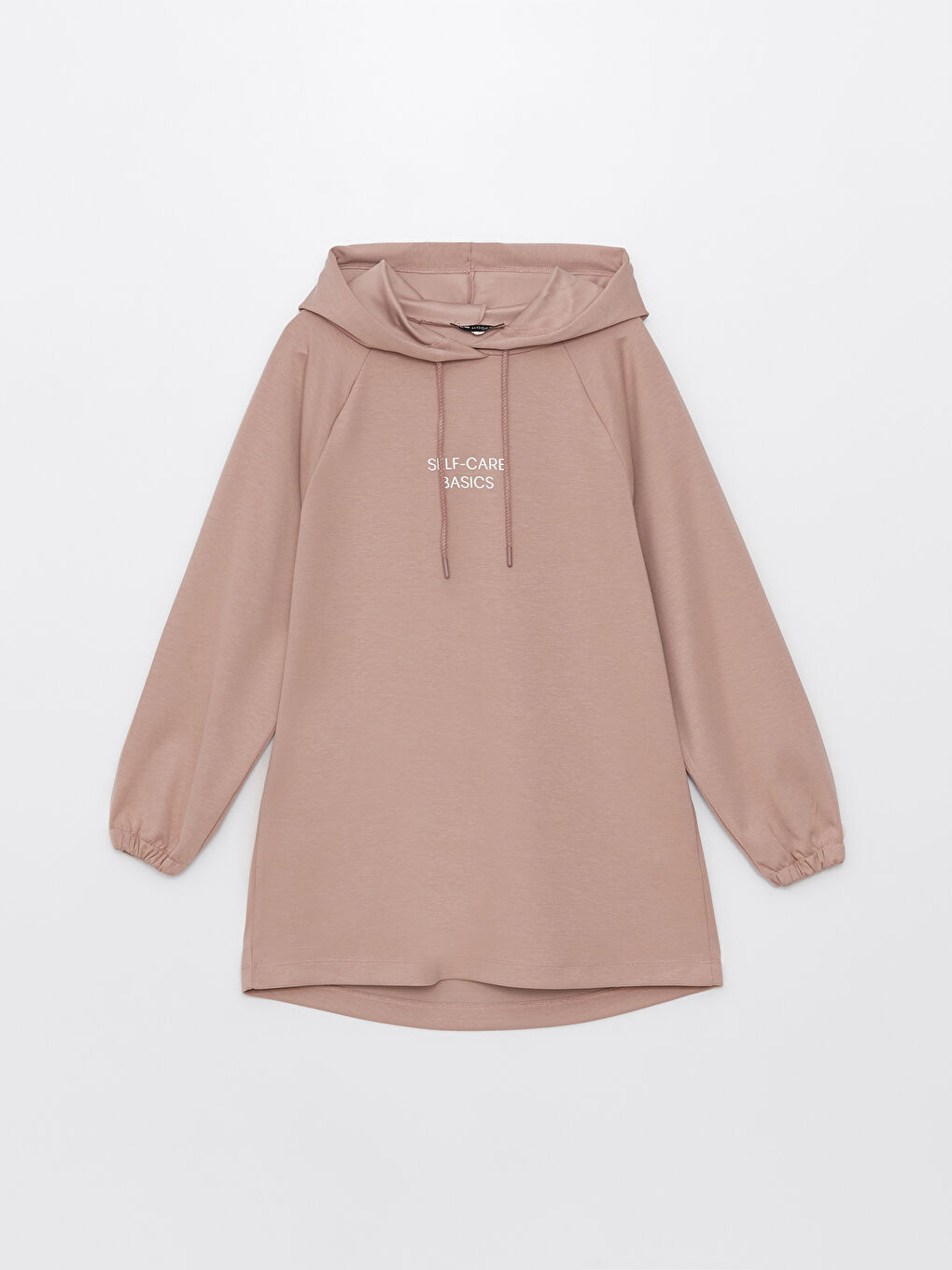 Pembe  Kapüşonlu Baskılı Uzun Kollu Kadın Tunik-5