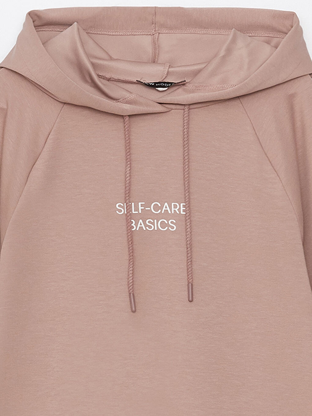 Pembe  Kapüşonlu Baskılı Uzun Kollu Kadın Tunik-7