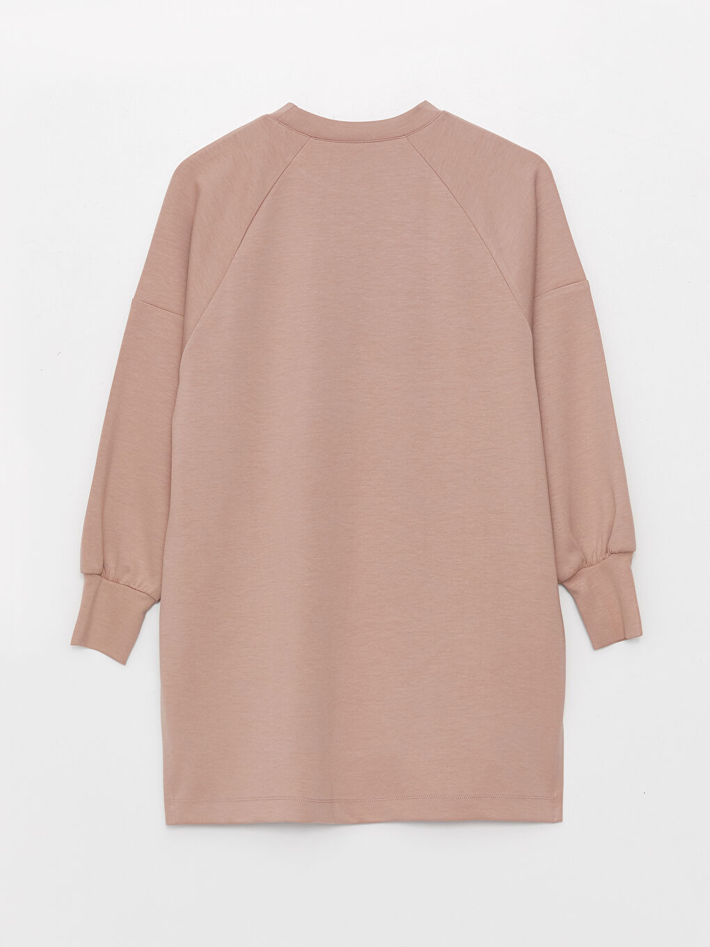 Pembe Bisiklet Yaka Düz Uzun Kollu Oversize Kadın Tunik-6