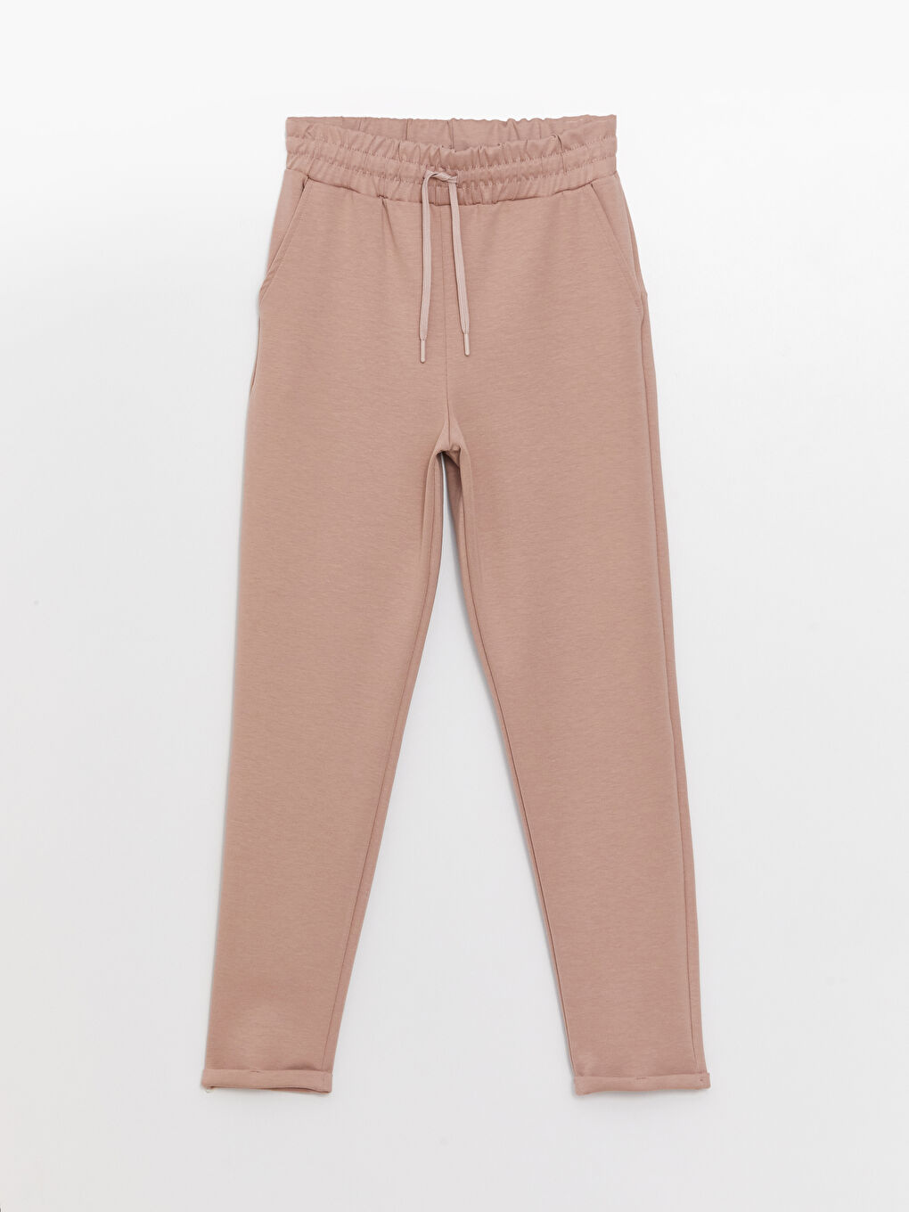 Pembe Beli Lastikli Düz İnterlok Kadın Eşofman Altı-4