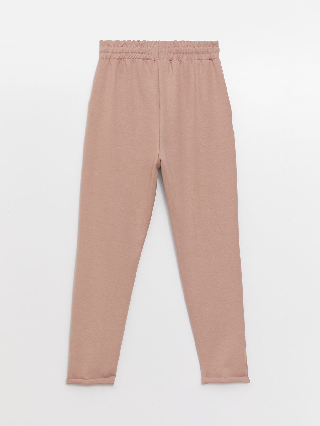 Pembe Beli Lastikli Düz İnterlok Kadın Eşofman Altı-5