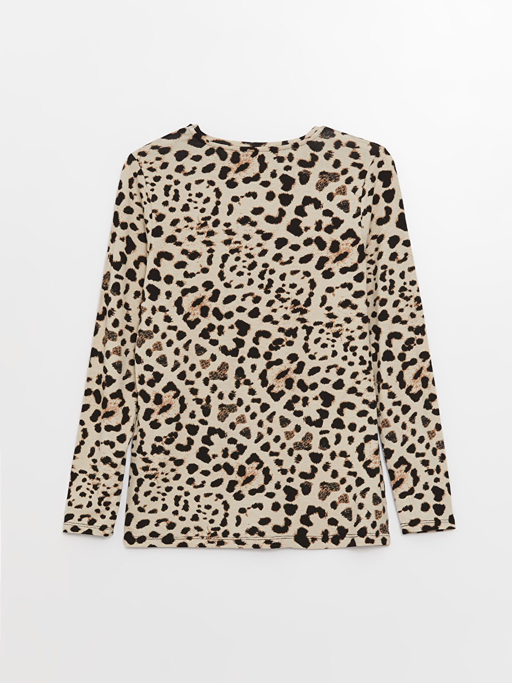 Bej Bisiklet Yaka Desenli Uzun Kollu Kadın Tişört-6