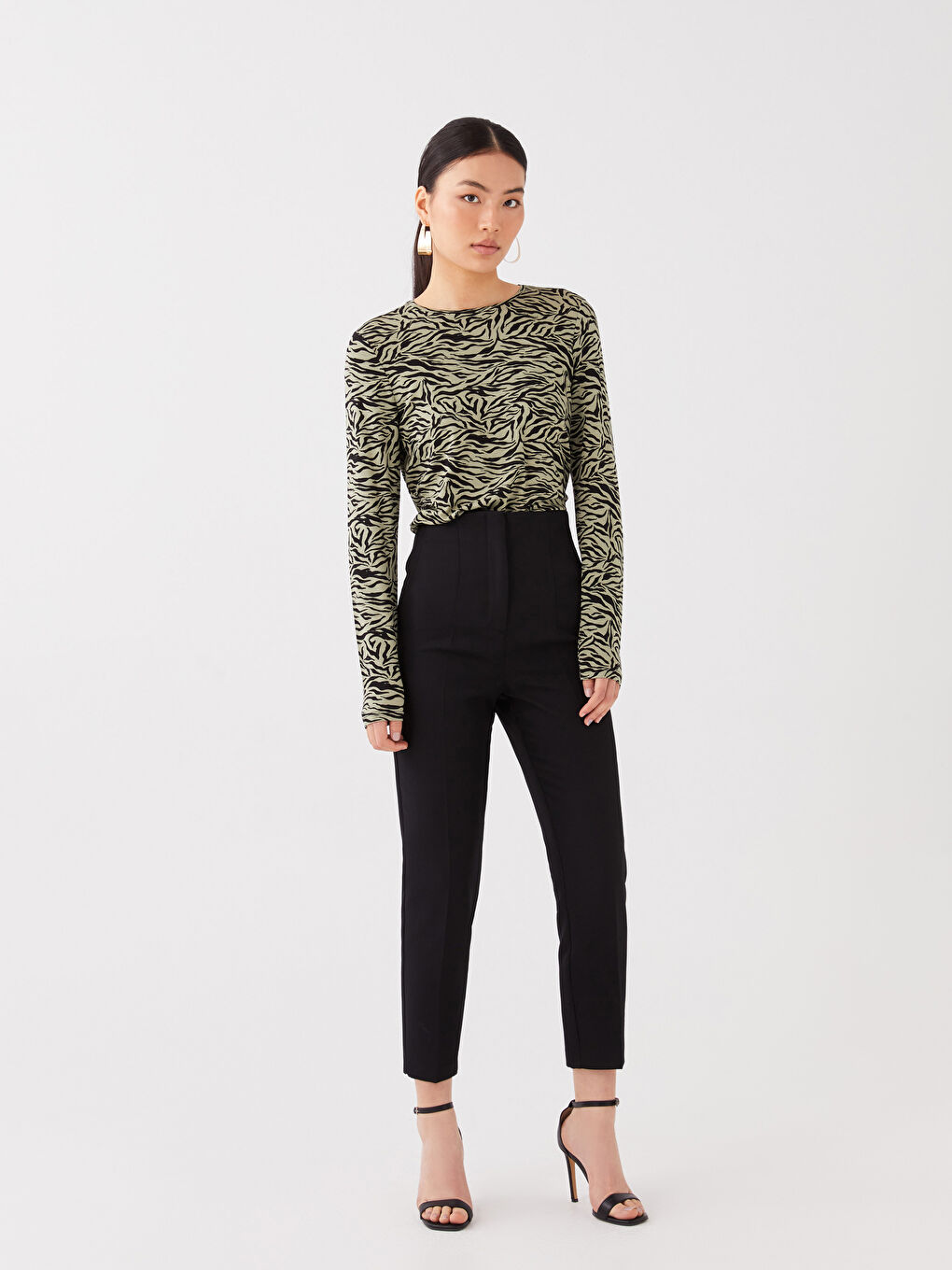 Tricou cu Mânecă Lungă și Model, Guler Rotund, pentru Femei-1