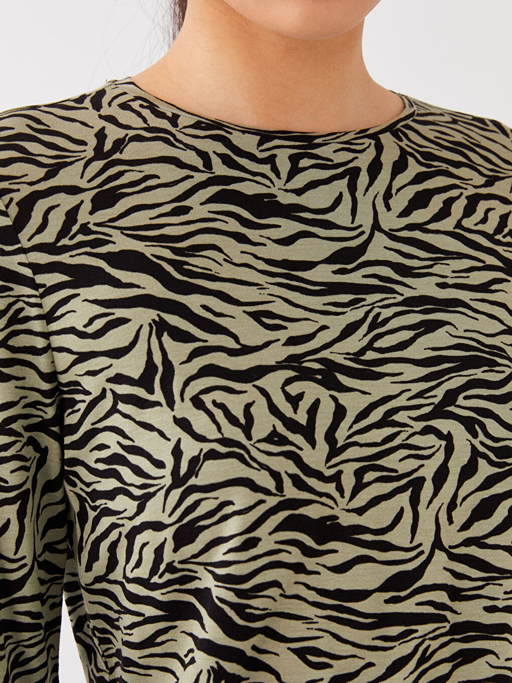 Tricou cu Mânecă Lungă și Model, Guler Rotund, pentru Femei-3