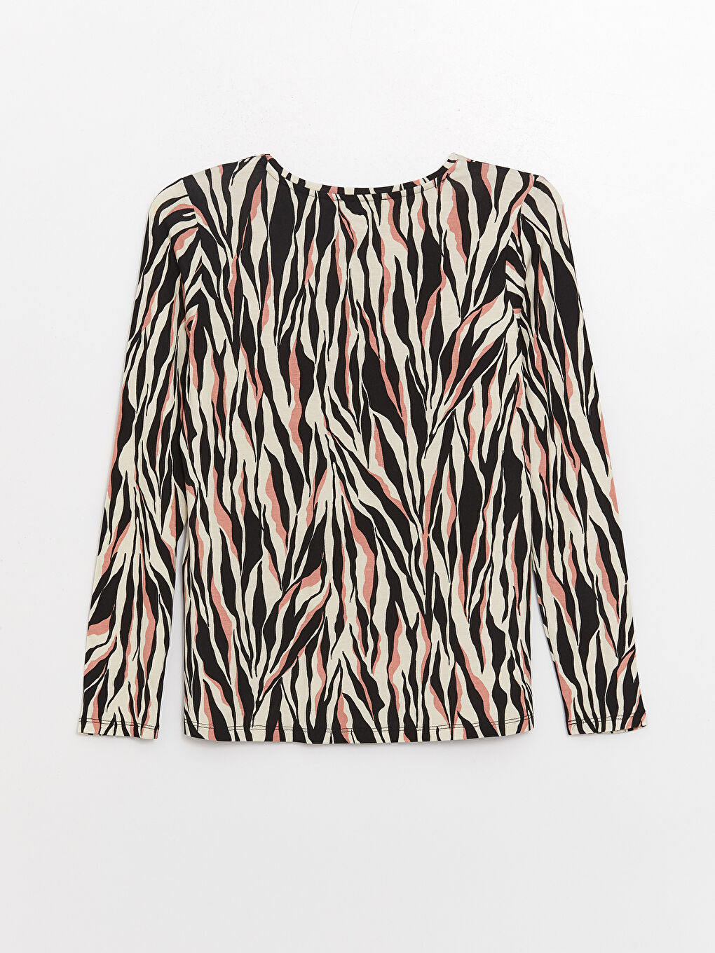 Pembe Bisiklet Yaka Desenli Uzun Kollu Kadın Tişört-6