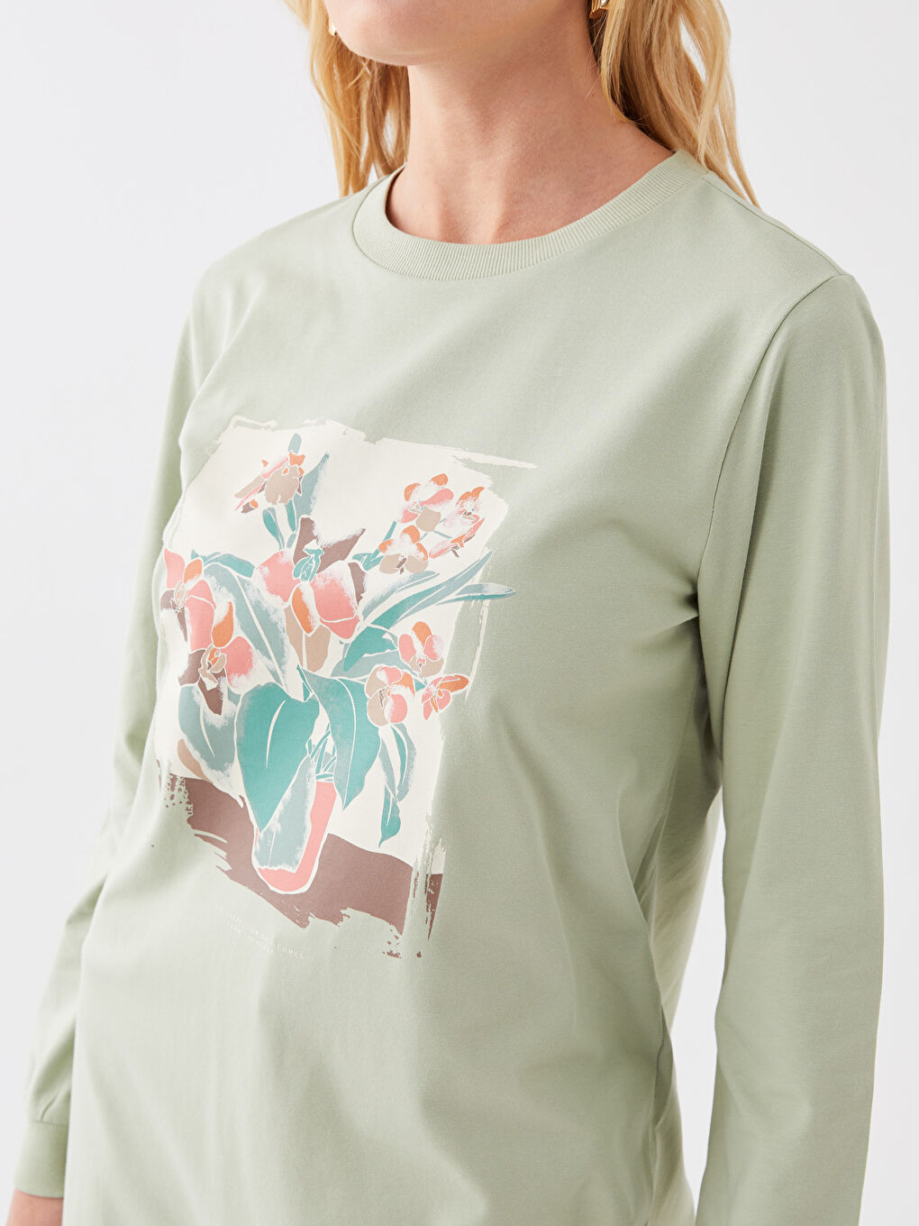 تونيك كم طويل مطبوع بياقة دائرية للسيدات-3