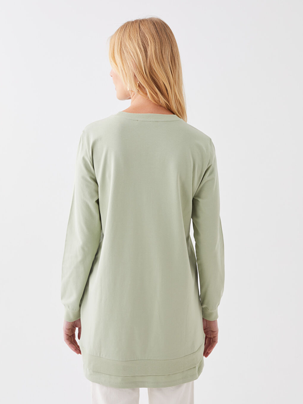 تونيك كم طويل مطبوع بياقة دائرية للسيدات-4