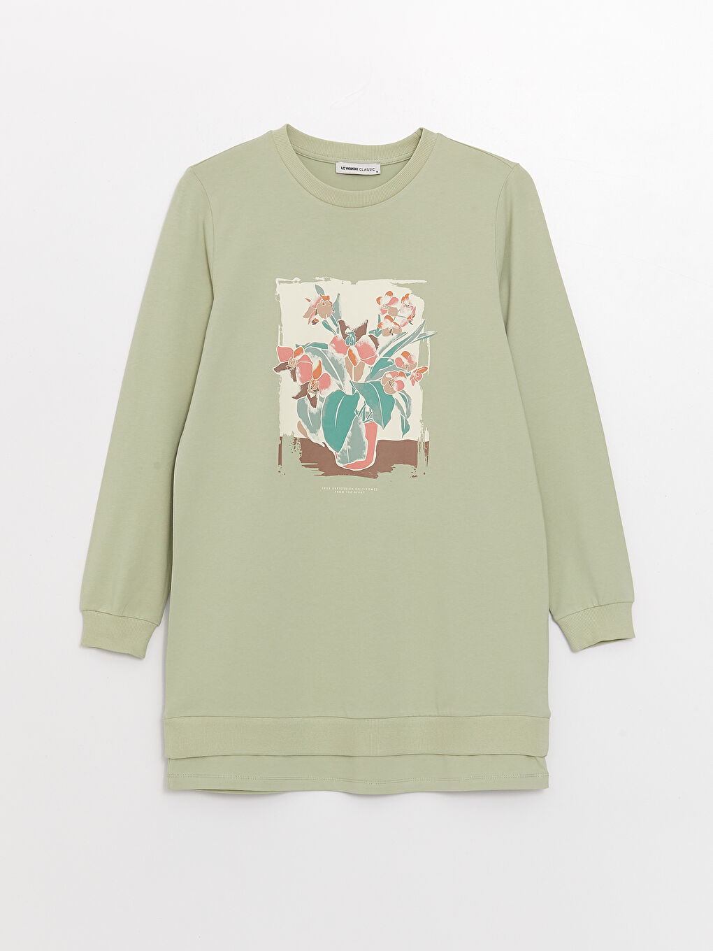 تونيك كم طويل مطبوع بياقة دائرية للسيدات-5