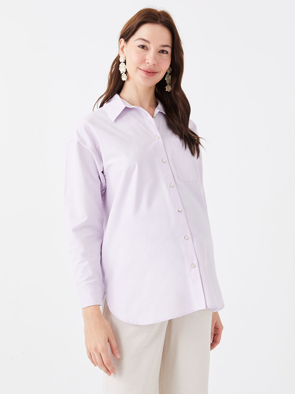 Chemise de maternité en popeline à manches longues unie