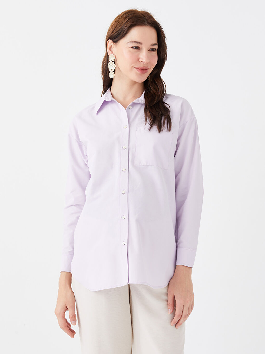 Chemise de maternité en popeline à manches longues unie-2