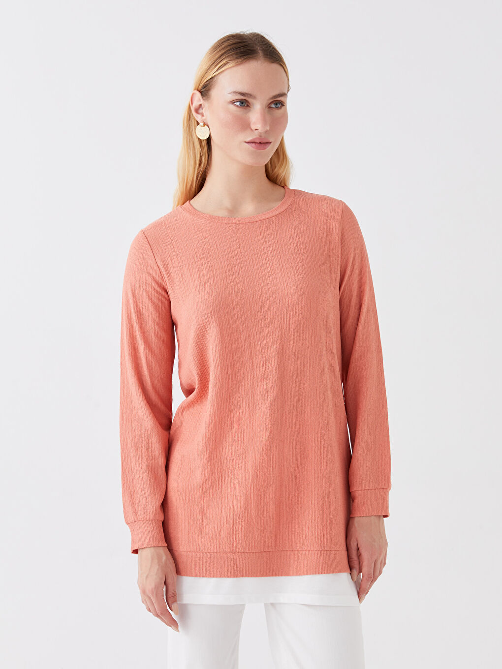 Crew Neck Plain Long Sleeve Women's Tunic -S3EF89Z8-GC5