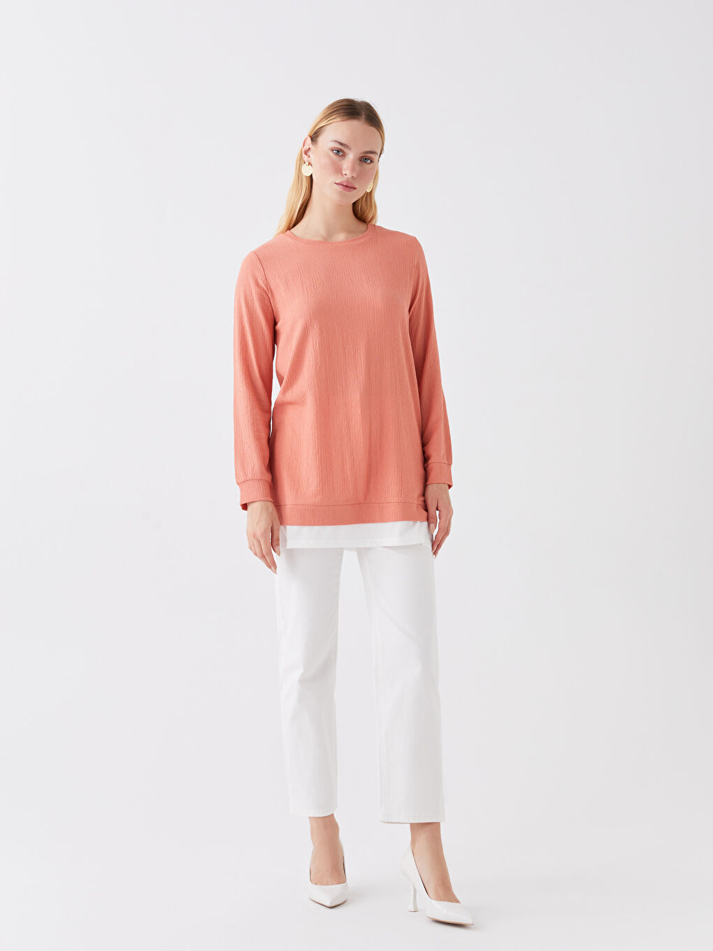 Crew Neck Plain Long Sleeve Women's Tunic -S3EF89Z8-GC5
