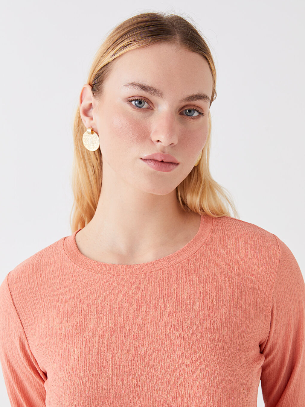 Crew Neck Plain Long Sleeve Women's Tunic -S3EF89Z8-GC5