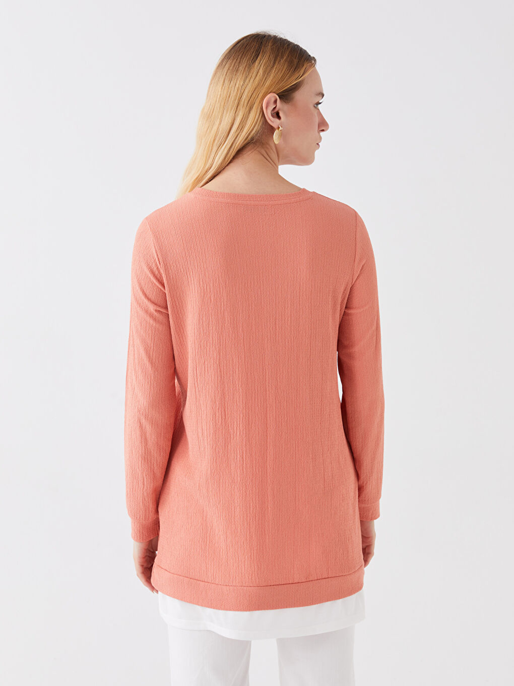 Crew Neck Plain Long Sleeve Women's Tunic -S3EF89Z8-GC5