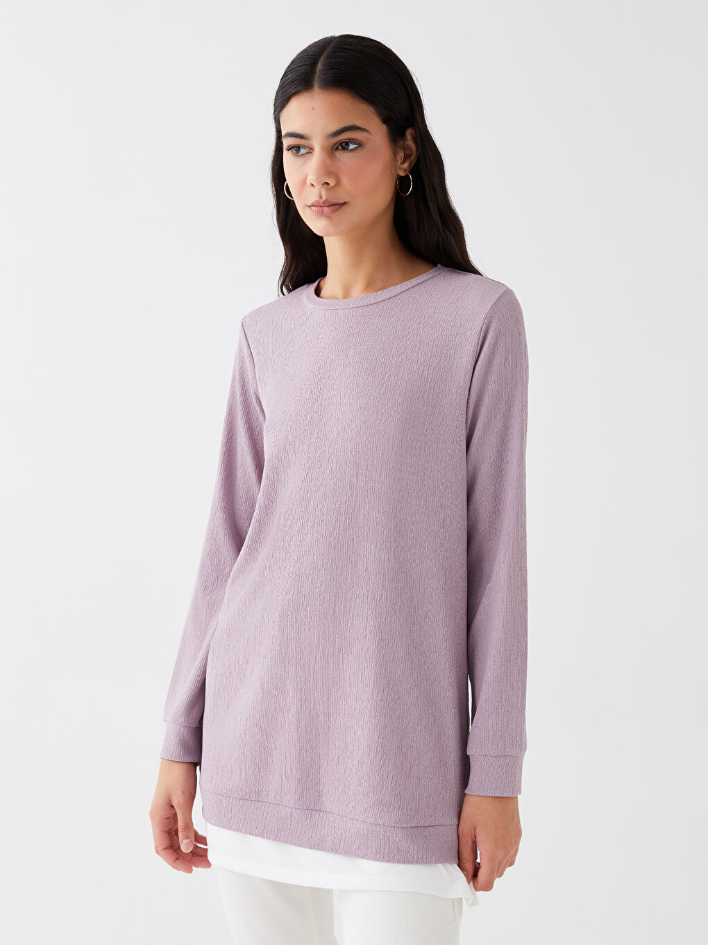 Crew Neck Plain Long Sleeve Women's Tunic