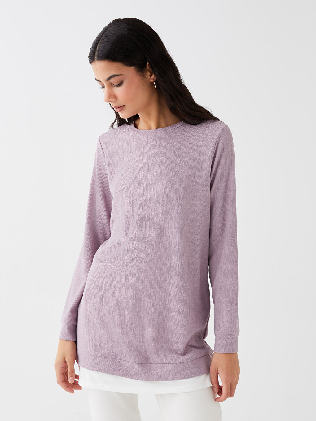 Crew Neck Plain Long Sleeve Women's Tunic-1