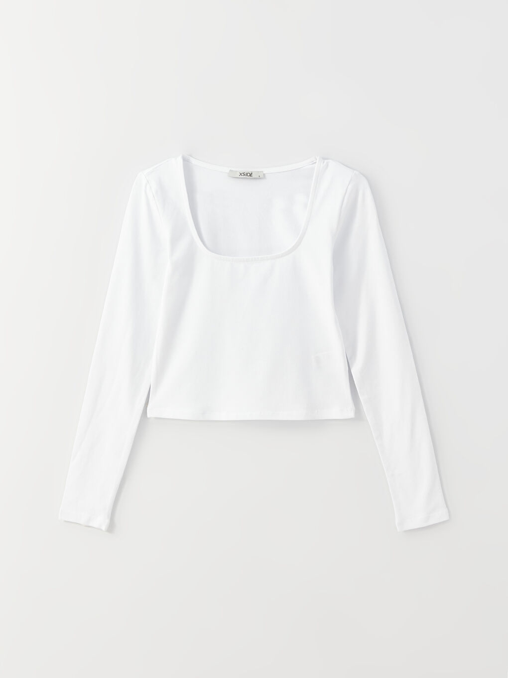 Beyaz U Yaka Düz Uzun Kollu Kadın Body-5