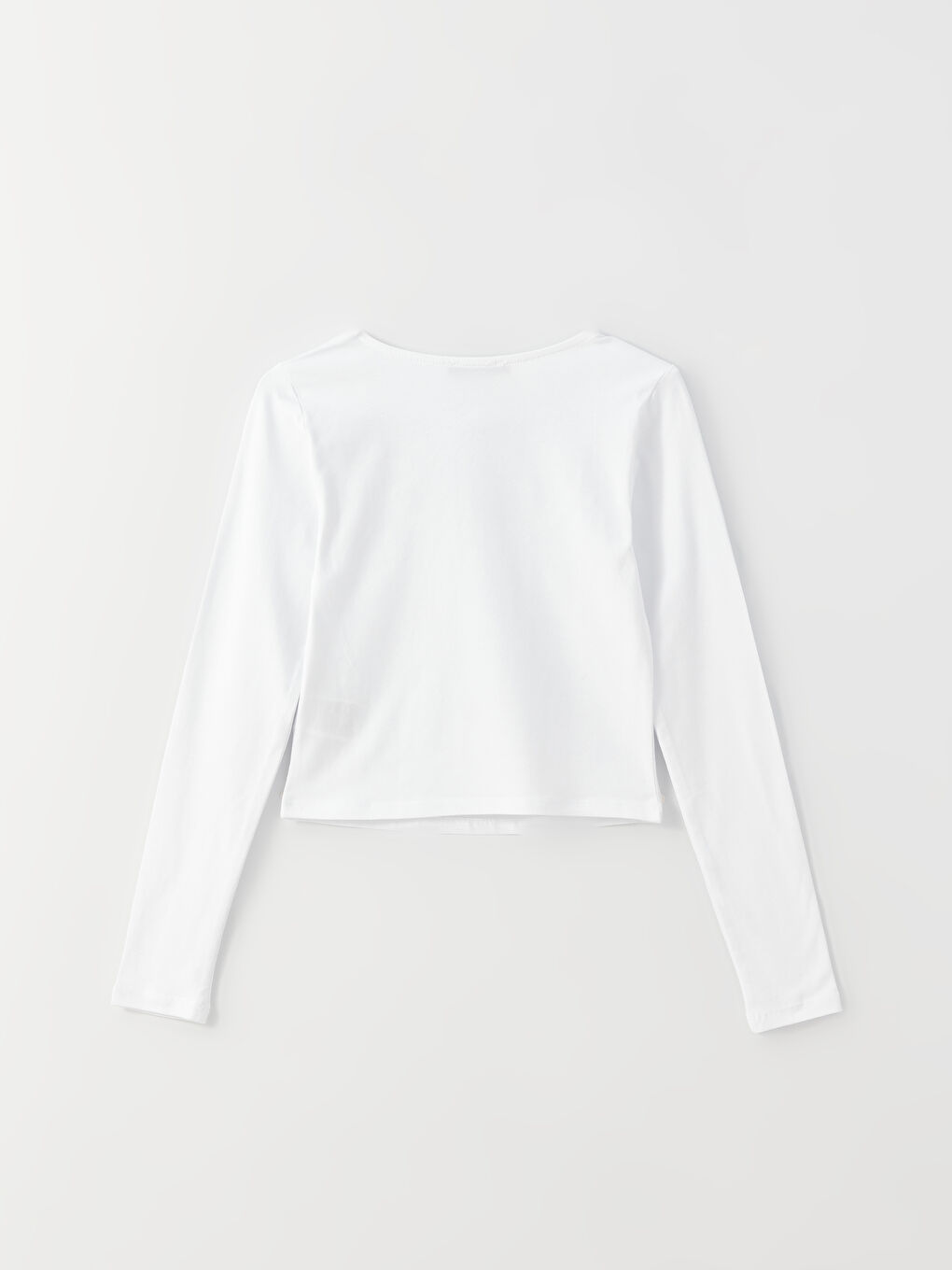 Beyaz U Yaka Düz Uzun Kollu Kadın Body-6