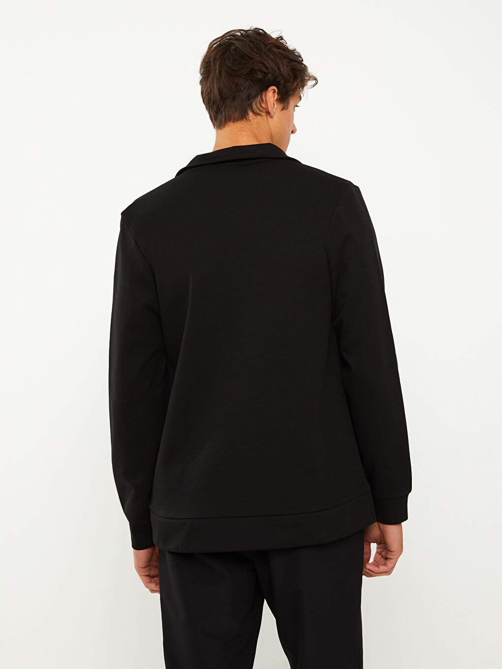 Siyah Standart Kalıp Dik Yaka Erkek Fermuarlı Sweatshirt-4