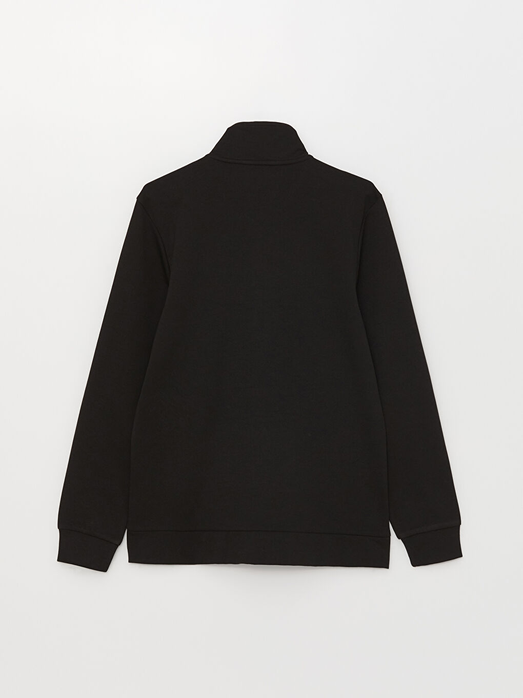 Siyah Standart Kalıp Dik Yaka Erkek Fermuarlı Sweatshirt-6