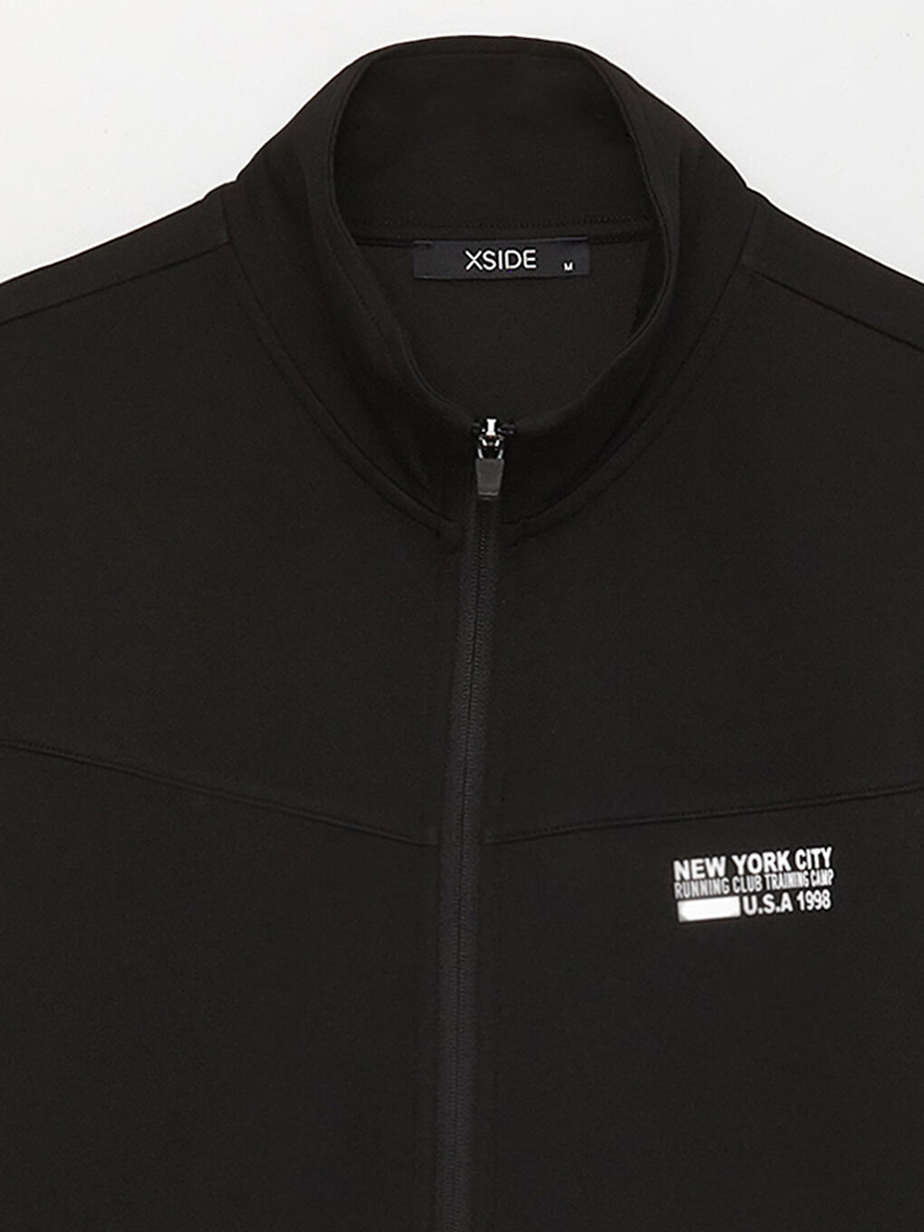 Siyah Standart Kalıp Dik Yaka Erkek Fermuarlı Sweatshirt-7