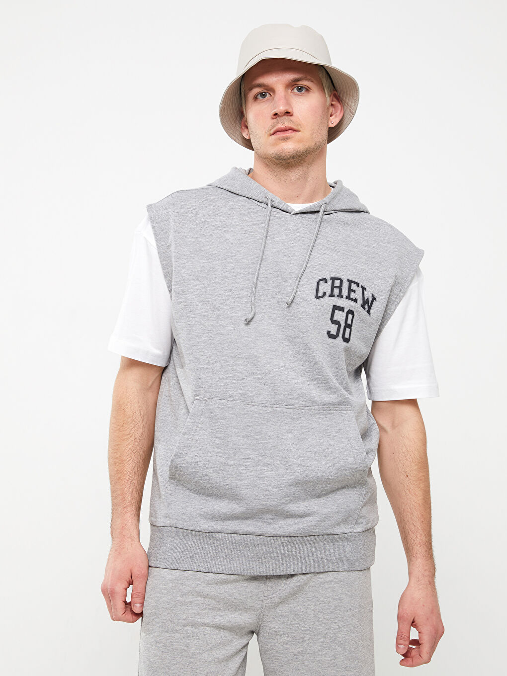 Hooded Sleeveless Printed Men's Hoodie-1