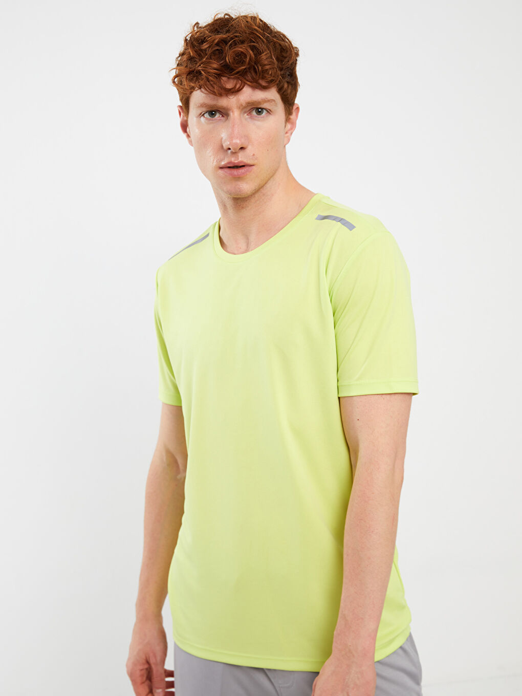 Yeşil Bisiklet Yaka Kısa Kollu Erkek Spor Tişört-1