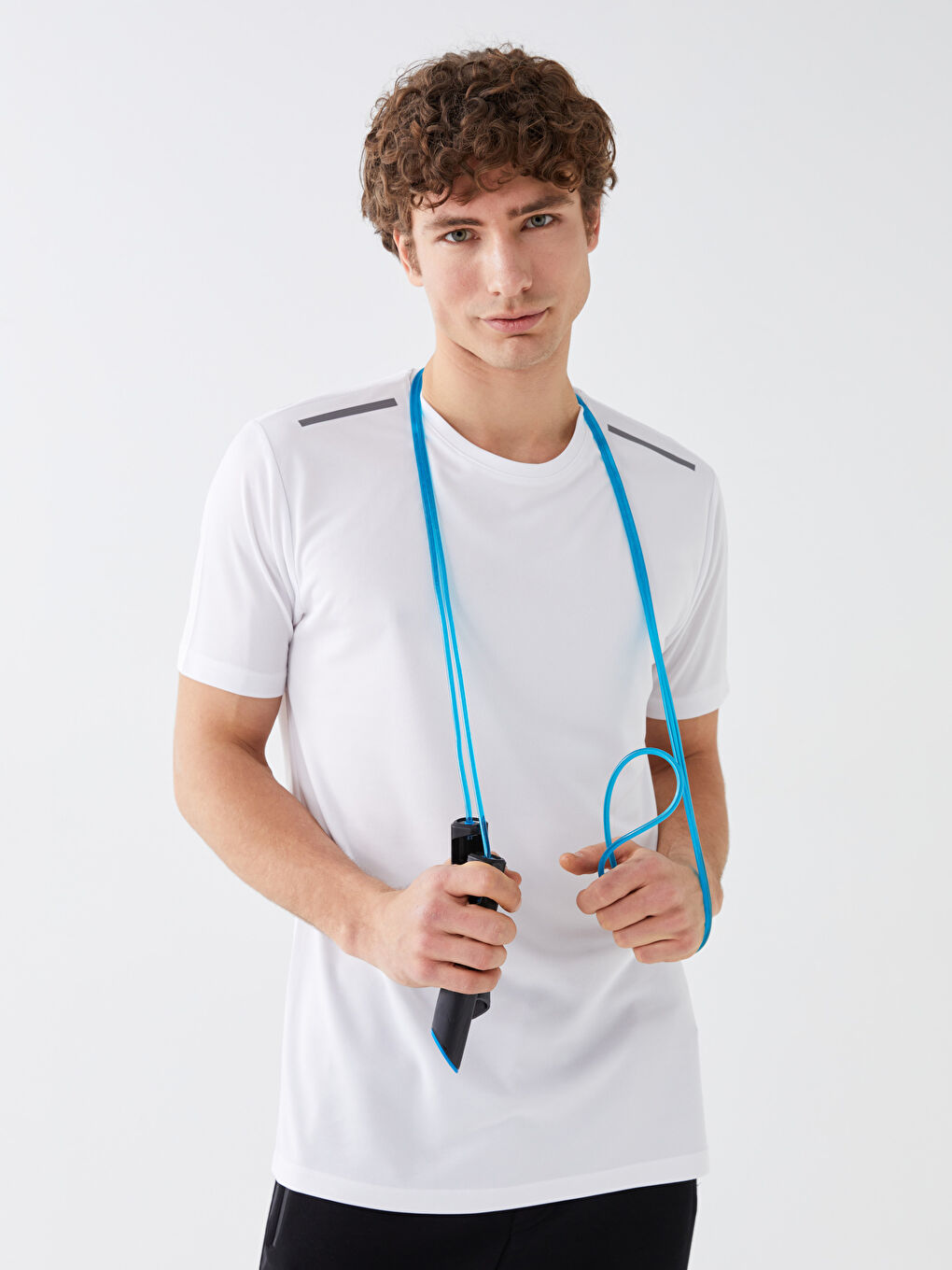 Beyaz Bisiklet Yaka Kısa Kollu Erkek Spor Tişört