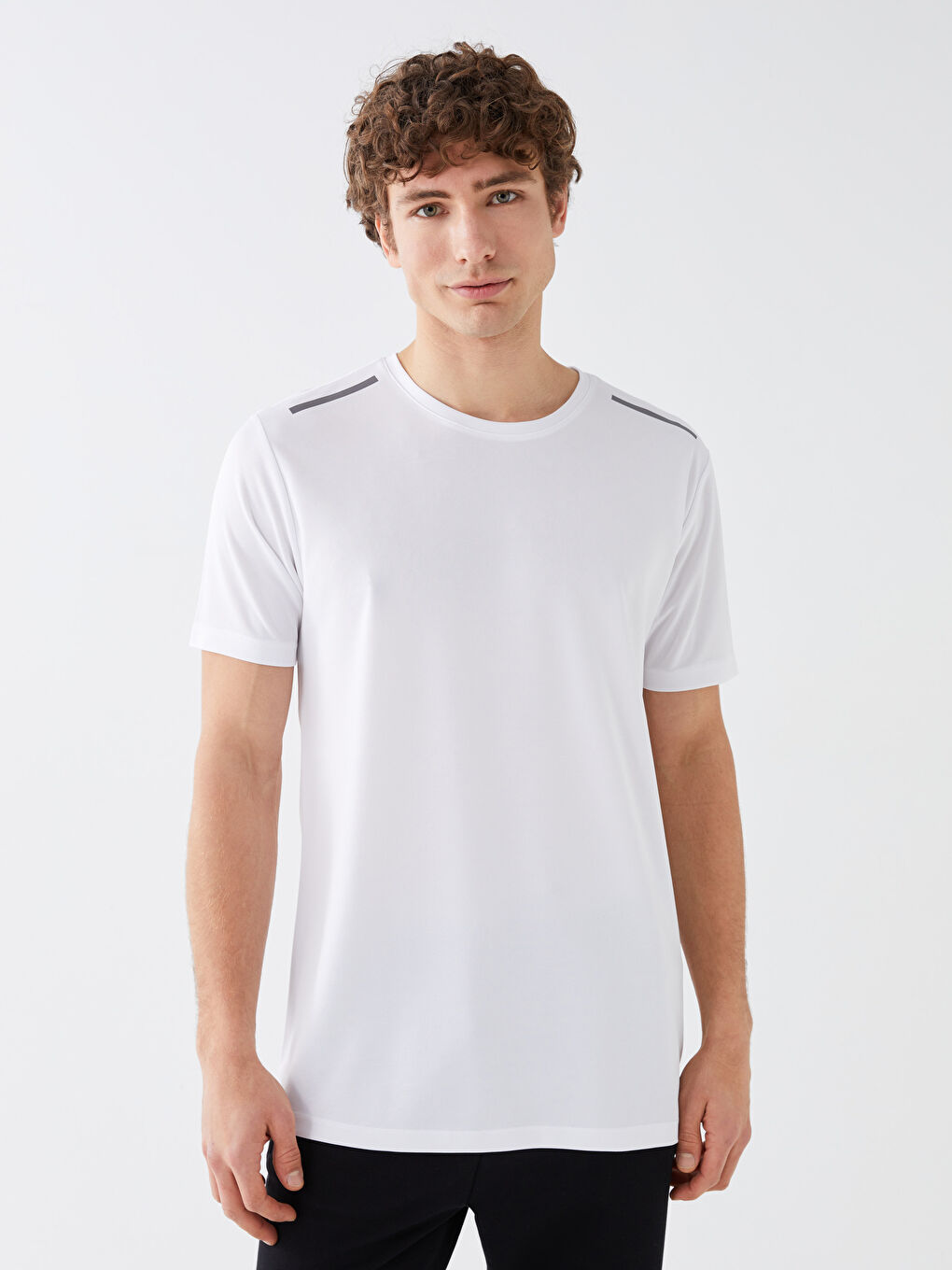Beyaz Bisiklet Yaka Kısa Kollu Erkek Spor Tişört-2