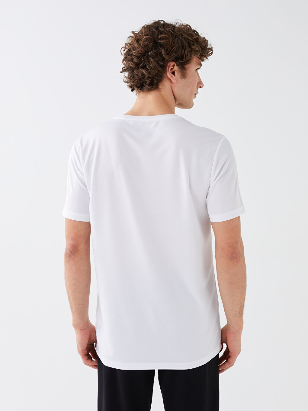 Beyaz Bisiklet Yaka Kısa Kollu Erkek Spor Tişört-4