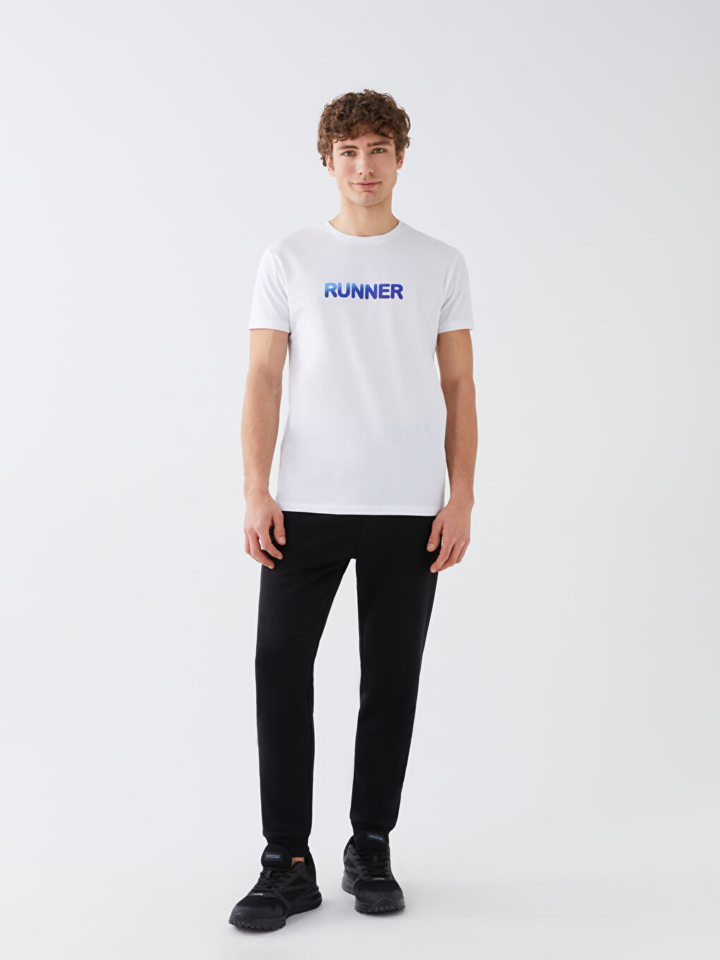 Beyaz Bisiklet Yaka Kısa Kollu Baskılı Penye Erkek Tişört-3