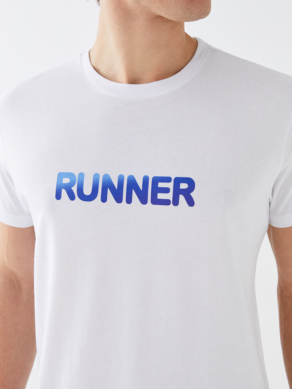 Beyaz Bisiklet Yaka Kısa Kollu Baskılı Penye Erkek Tişört-4