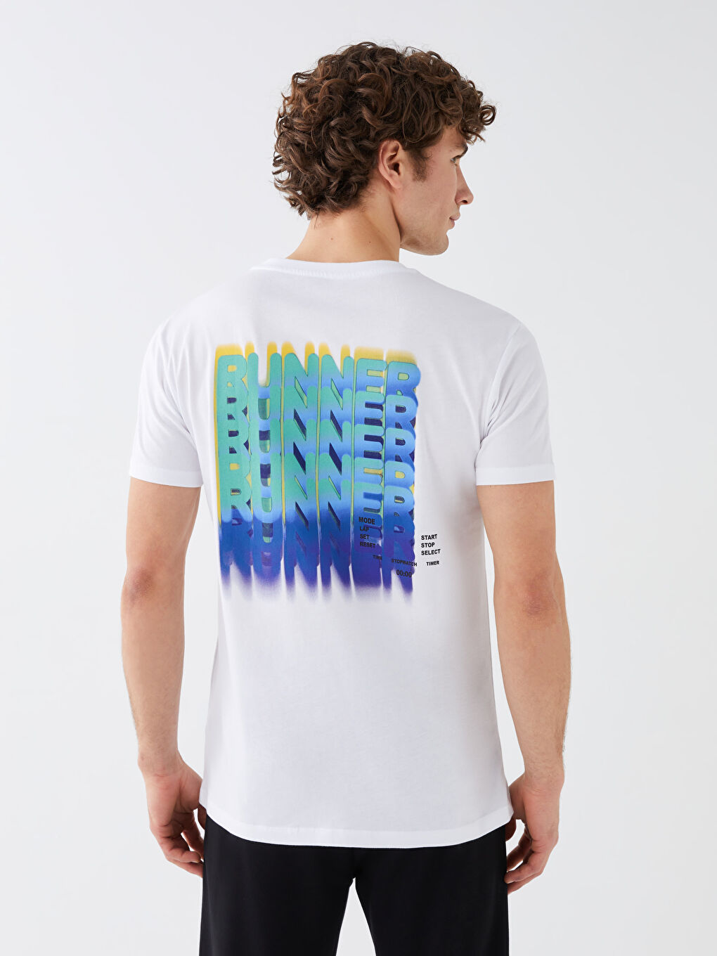 Beyaz Bisiklet Yaka Kısa Kollu Baskılı Penye Erkek Tişört-5