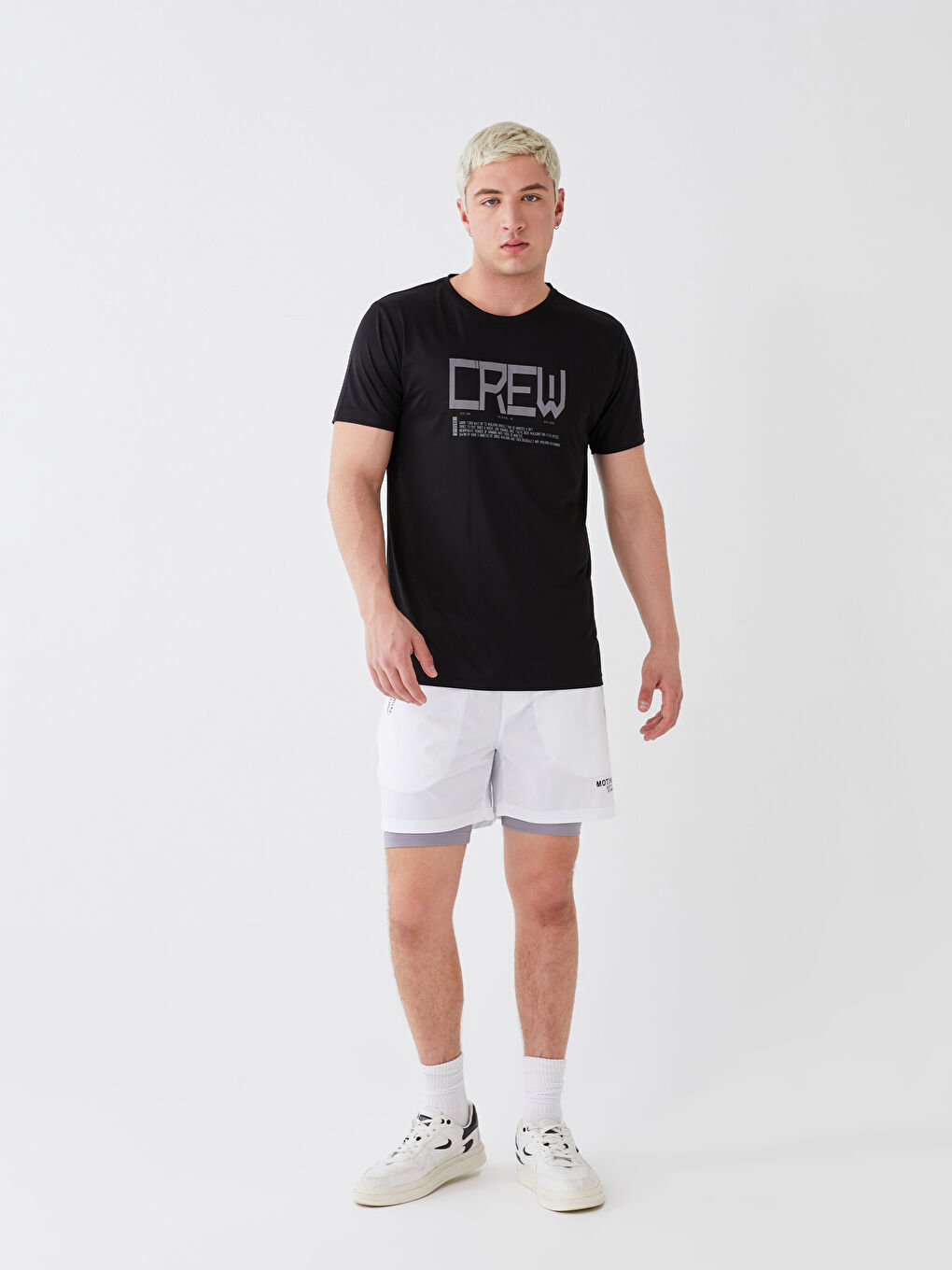 Beyaz Standart Kalıp Erkek Taytlı Şort-2